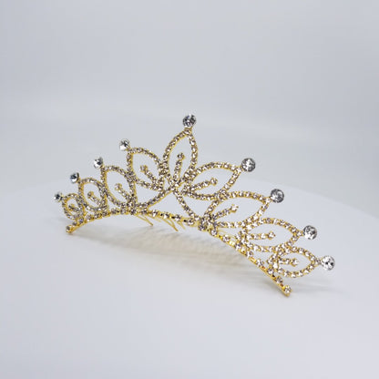 TR0522 Gold Filigree Crystal Tiara