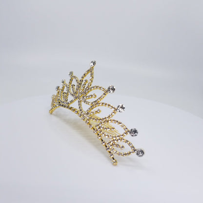 TR0522 Gold Filigree Crystal Tiara