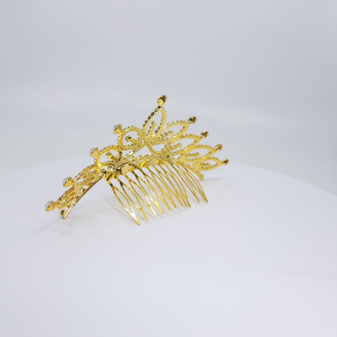 TR0522 Gold Filigree Crystal Tiara