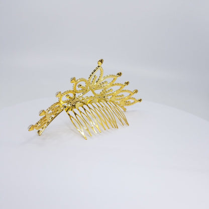 TR0522 Gold Filigree Crystal Tiara