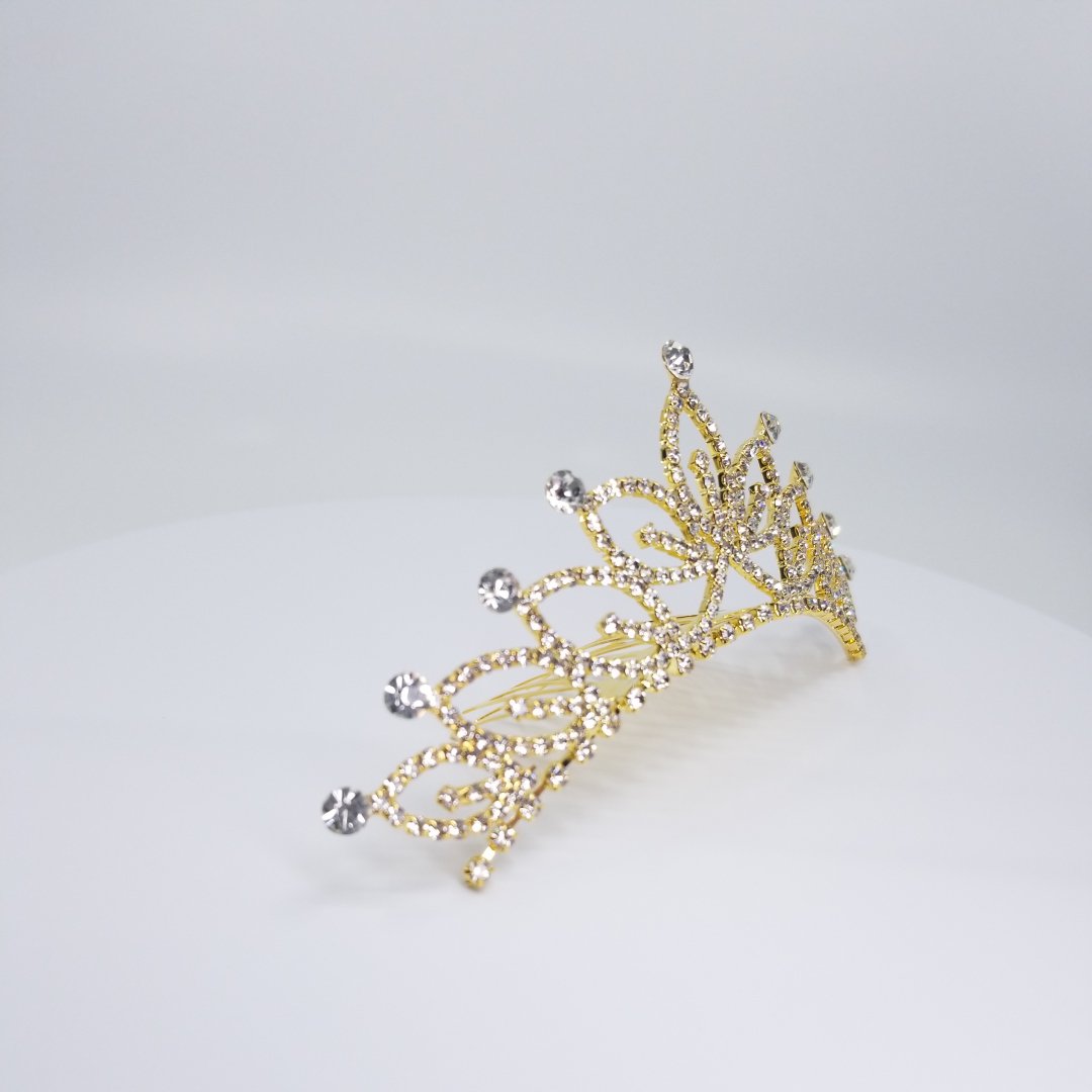 TR0522 Gold Filigree Crystal Tiara