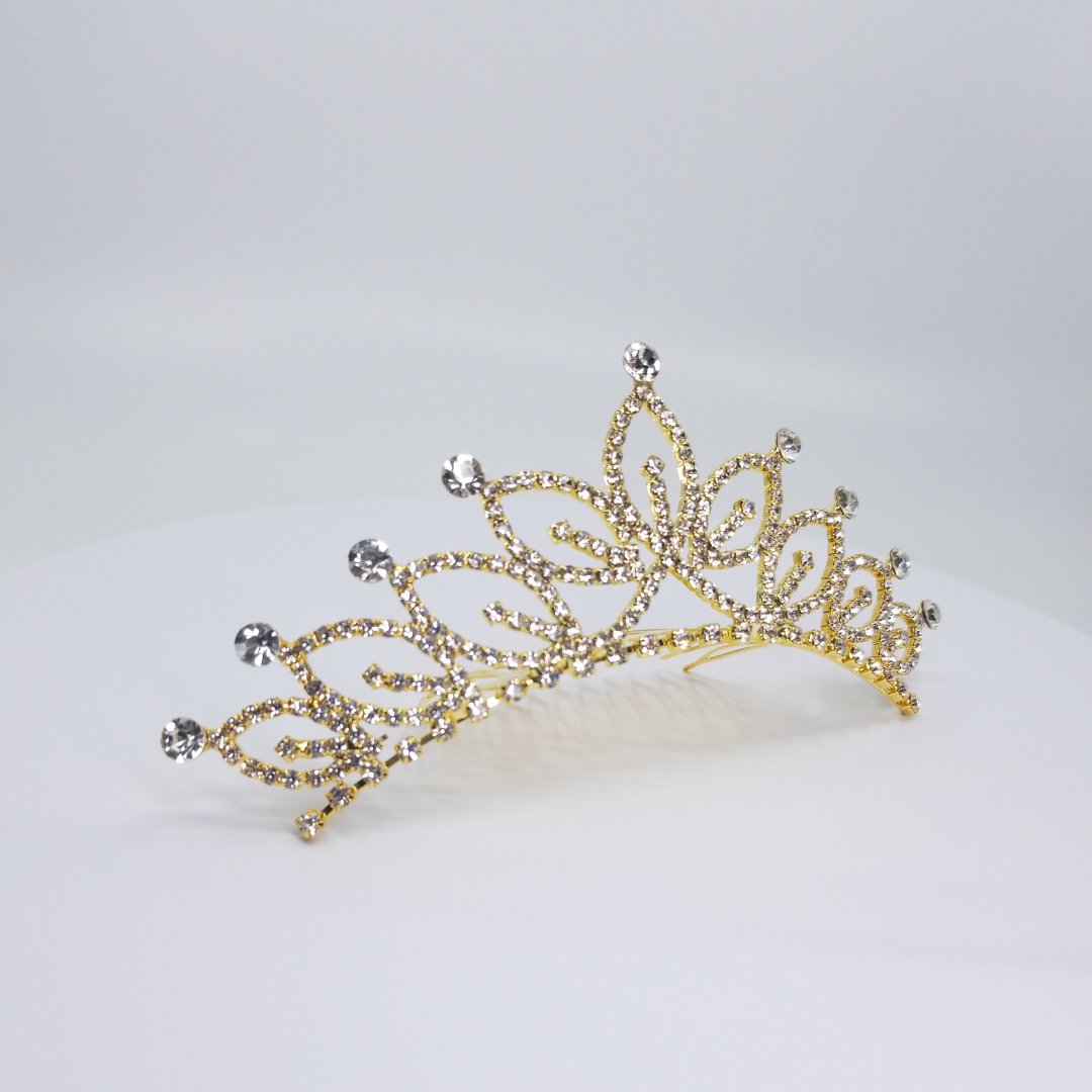 TR0522 Gold Filigree Crystal Tiara