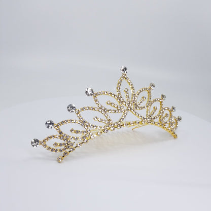 TR0522 Gold Filigree Crystal Tiara