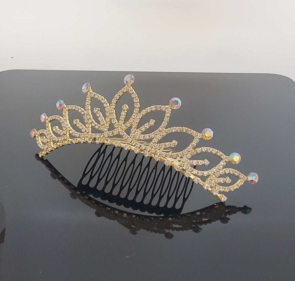 TR0522 Gold Filigree Crystal Tiara