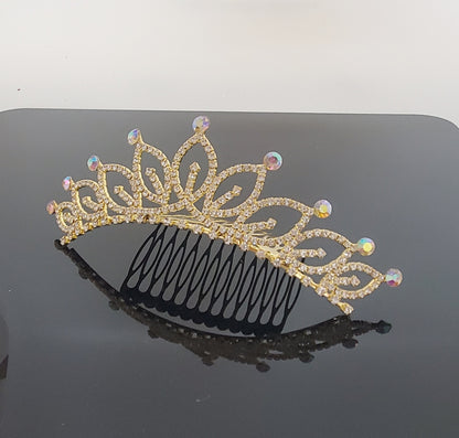 TR0522 Gold Filigree Crystal Tiara