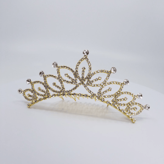 TR0522 Gold Filigree Crystal Tiara