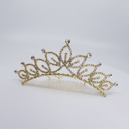 TR0522 Gold Filigree Crystal Tiara