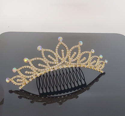 TR0522 Gold Filigree Crystal Tiara